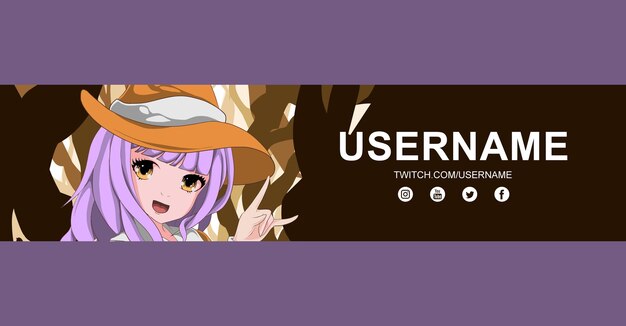 Vector anime twitch banner design template