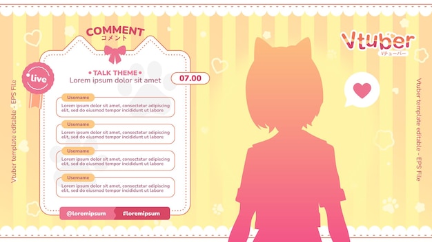 Premium Vector Anime vtuber streamer overlay background template editable Premium Vector Anime vtuber streamer overlay background template editable