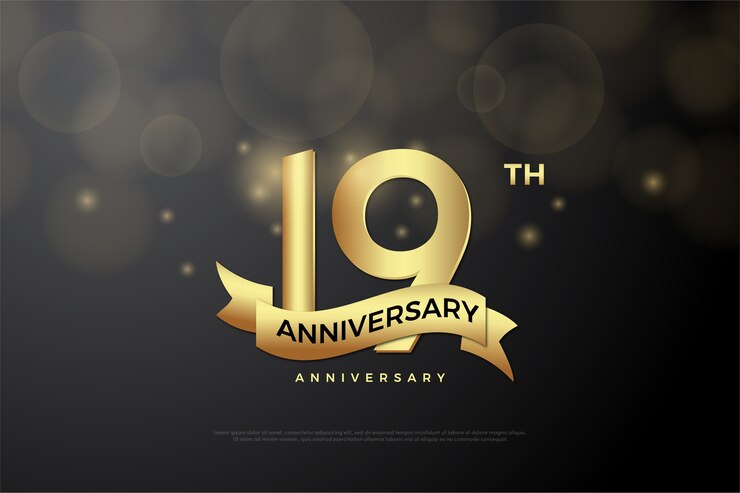 황금색의 입체적인 모습을 가진 19 주년 기념일