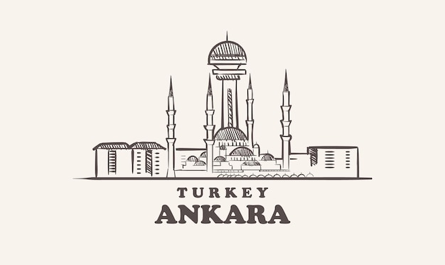 Illustrazione disegnata a mano della turchia di schizzo di paesaggio urbano di ankara