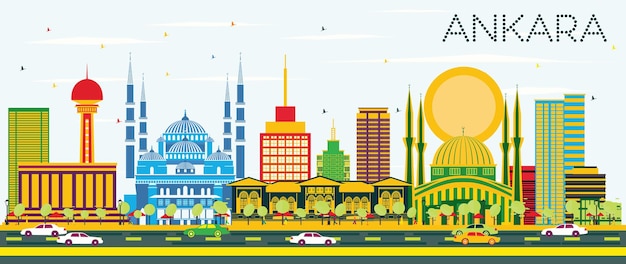 Vector ankara skyline with color buildings and blue sky. vector illustration. business travel and tourism concept with historic buildings. image for presentation banner placard and web site.