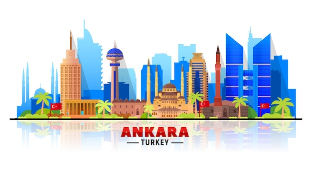 Vector ankara turkey city skyline on a white background flat vector illustration business travel and tourism concept with modern and old buildings image for banner or web site