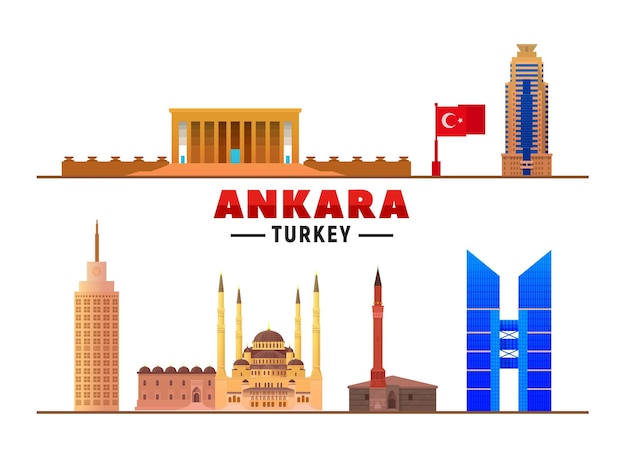 Ankara Turkije top bezienswaardigheden op witte achtergrond platte vectorillustratie Zakelijke reizen en toerisme concept met moderne en oude gebouwen afbeelding voor banner of website