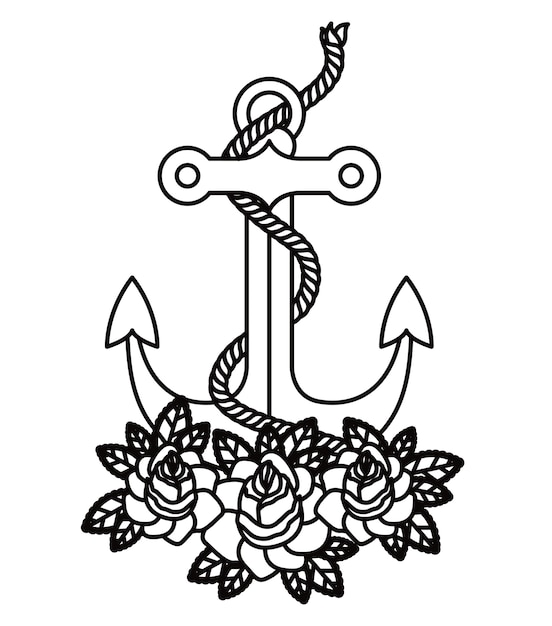 Anker en bloemen tatoeage geïsoleerd pictogram ontwerp