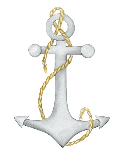 Anker grijs touw Aquarel object in cartoon stijl op een geïsoleerde achtergrond