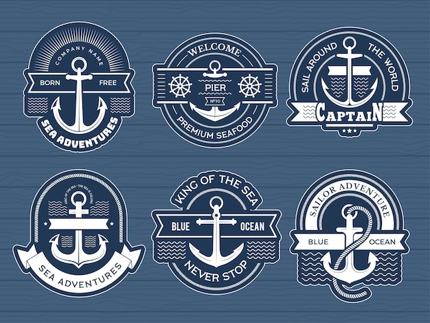 Ankerlabels Nautisch avontuur mariene exploratiesymbolen oude grunge-labels zakelijke gestileerde logo's recente vectorsjabloon met plaats voor tekst