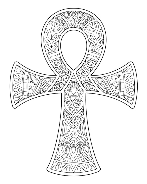 Ankh mandala decorativo design. pagina da colorare