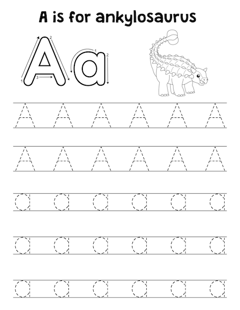 Ankylosaurus dino tracing letter abc colorazione