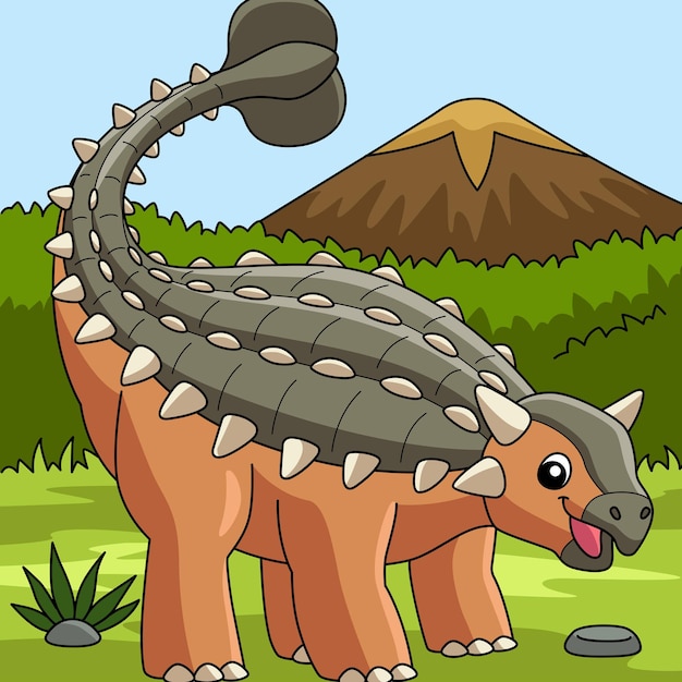 Ankylosaurus Dinosaur Colored Cartoon Illustration