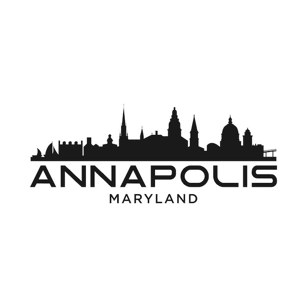 Annapolis maryland city skyline silhouette with black buildings