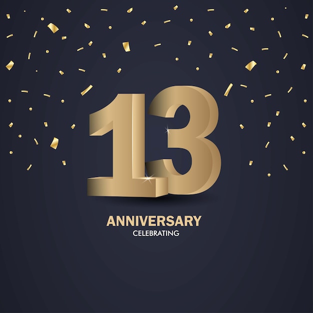 Anniversary 13 gold 3d numbers Poster template for Celebrating anniversary event party