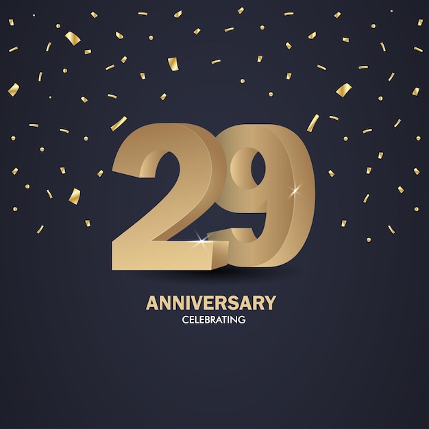 Anniversary 29 gold 3d numbers poster template for celebrating anniversary event party