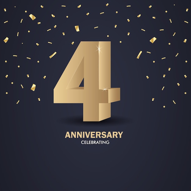 Anniversary 4 gold 3d numbers Poster template for Celebrating anniversary event party