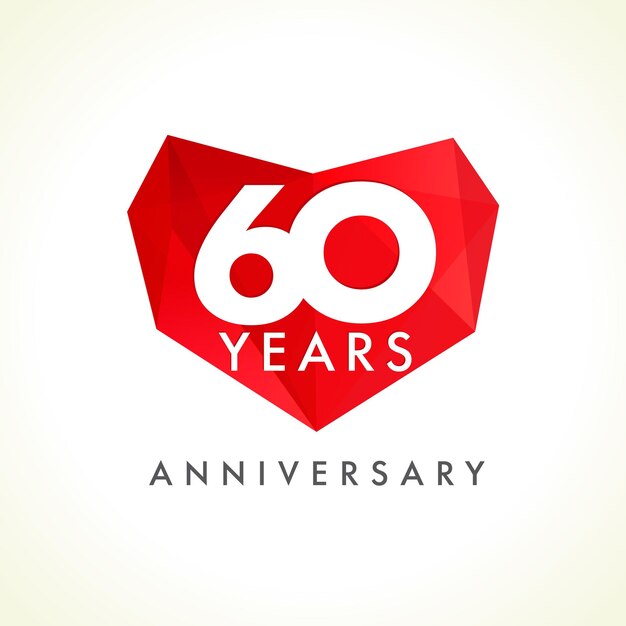 Anniversary 60 years old celebrating vector logo. Birthday greetings with stained-glass heart.