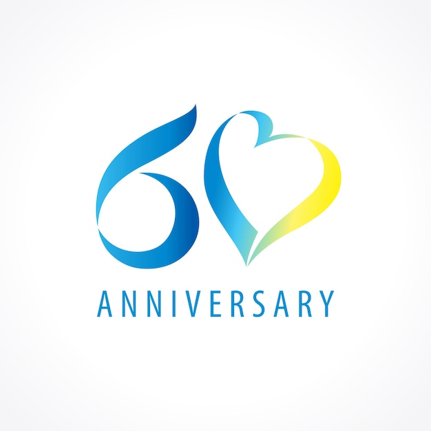 Anniversary 60 years old hearts celebrating vector logo. birthday greetings with creative 3d heart.