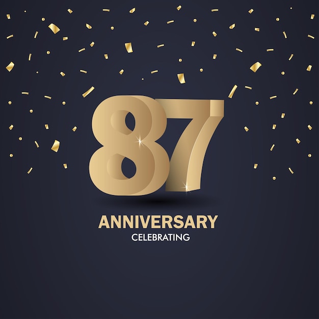 Anniversary 87 gold 3d numbers Poster template for Celebrating anniversary event party