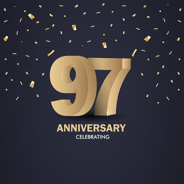Anniversario 97 numeri d'oro 3d modello di poster per la celebrazione della festa dell'evento dell'anniversario