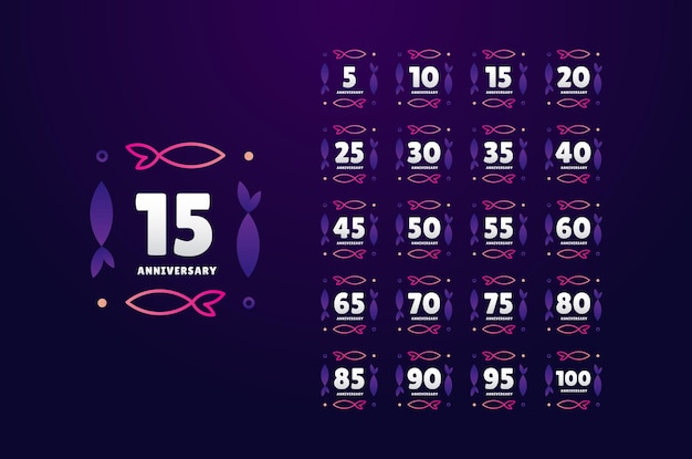 Anniversary badge gradient set number background for celebration