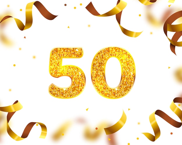 Vector anniversary banner 50th, gold ribbon fly. vector illustration