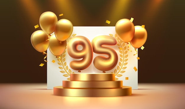 Vector anniversary of birthday number 95 on the podium with golden balloons vector