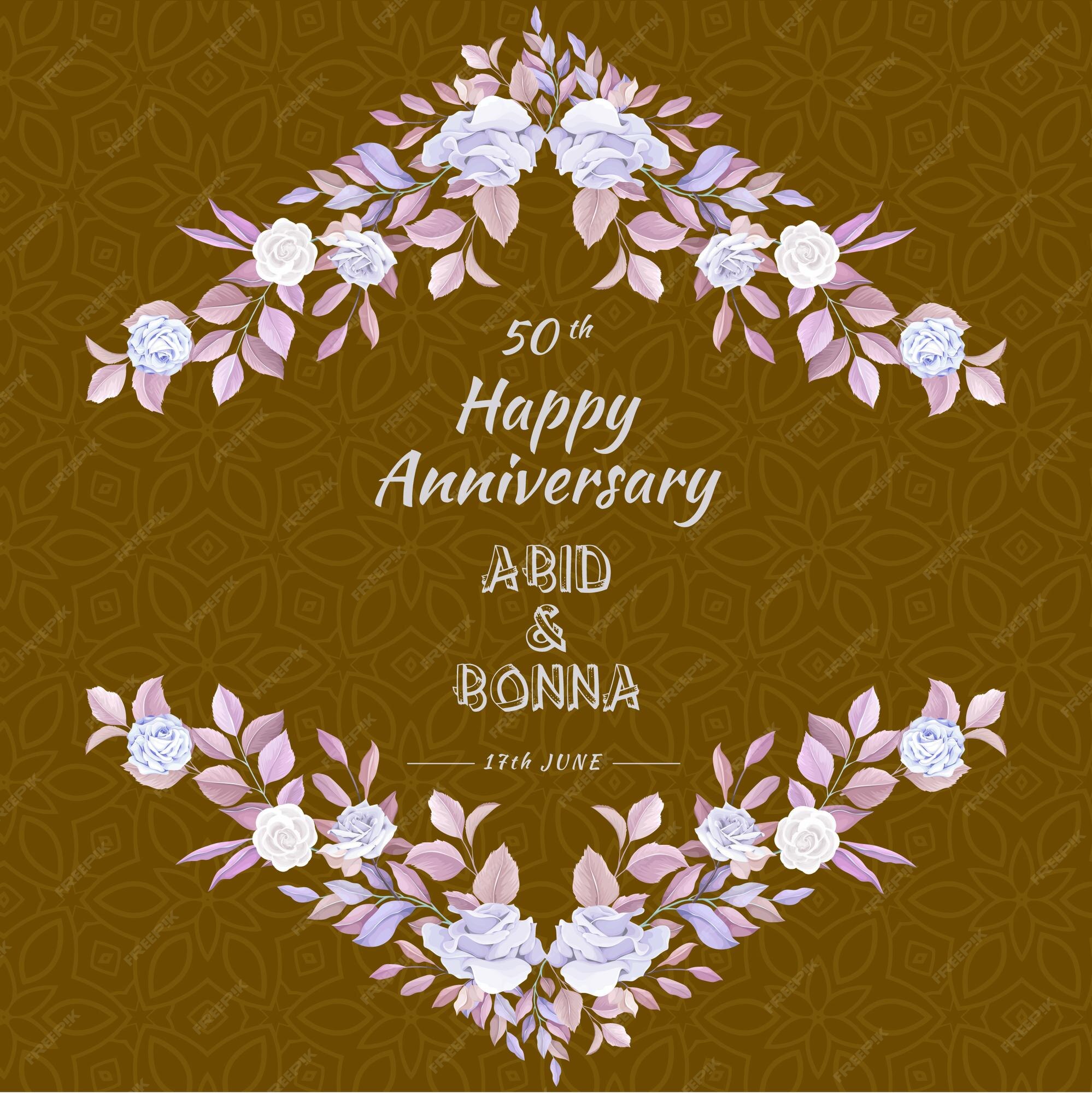 Premium Vector | Anniversary card with vintage rose flower, leaves and  yellowish mandala background