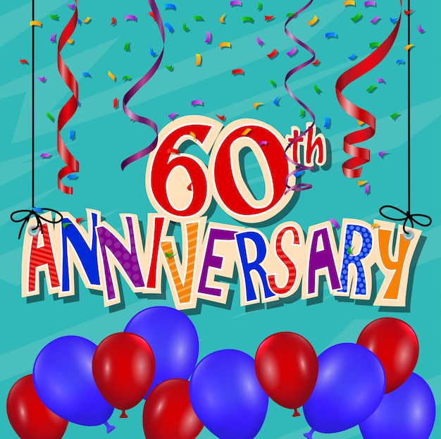 Vector anniversary celebration background with confetti and balloon