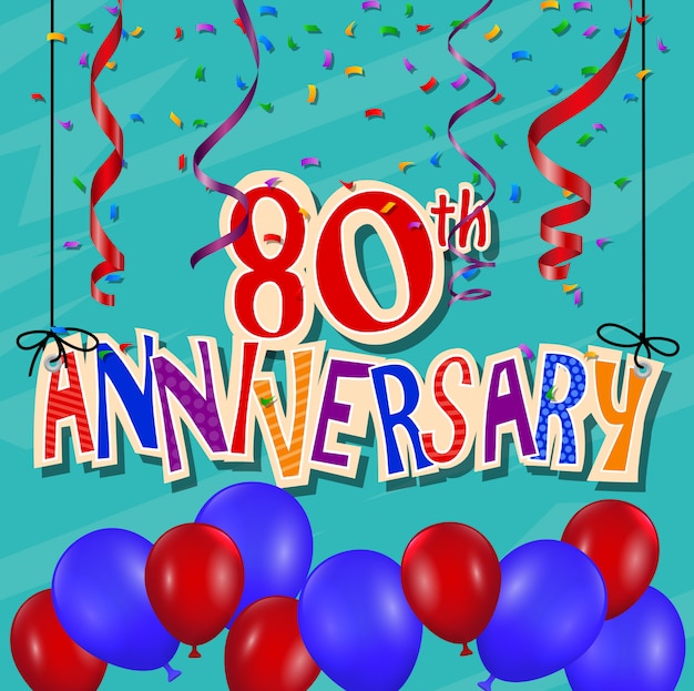 Vector anniversary celebration background with confetti and balloon