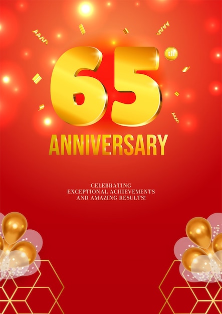 Anniversary celebration flyer red background golden numbers 65
