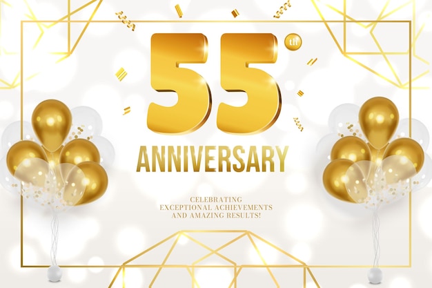 Anniversary celebration horizontal flyer golden letters and balloons 55