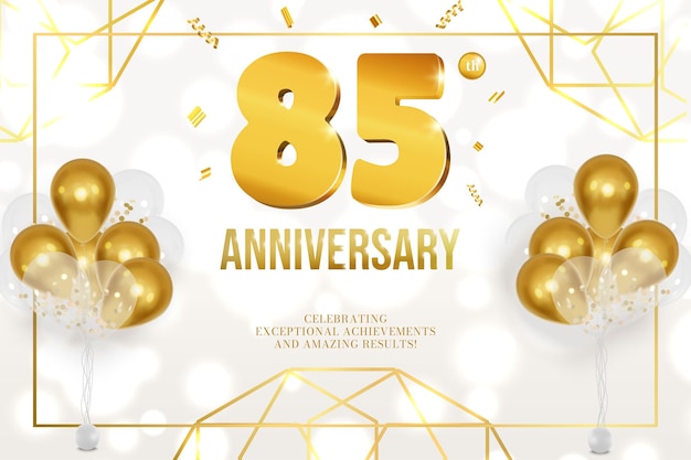 Anniversary celebration horizontal flyer golden letters and balloons 85