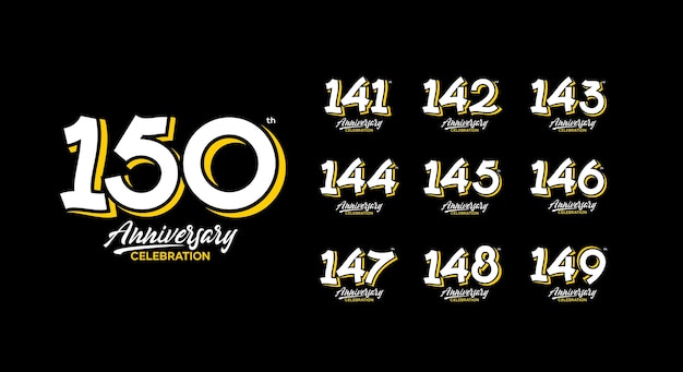 Vector anniversary celebration logotype set. 141 to 150