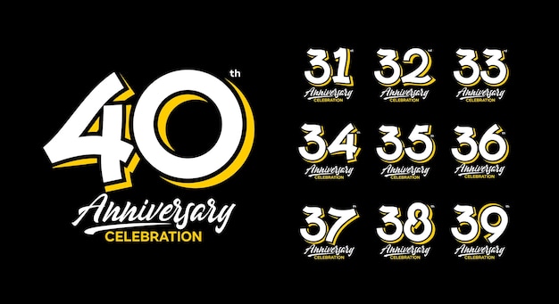 Anniversary celebration logotype set. 31 to 40