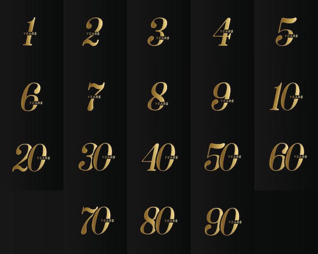 Vector anniversary company logo collection elegant gold numbers wedding anniversary memorial date symbol