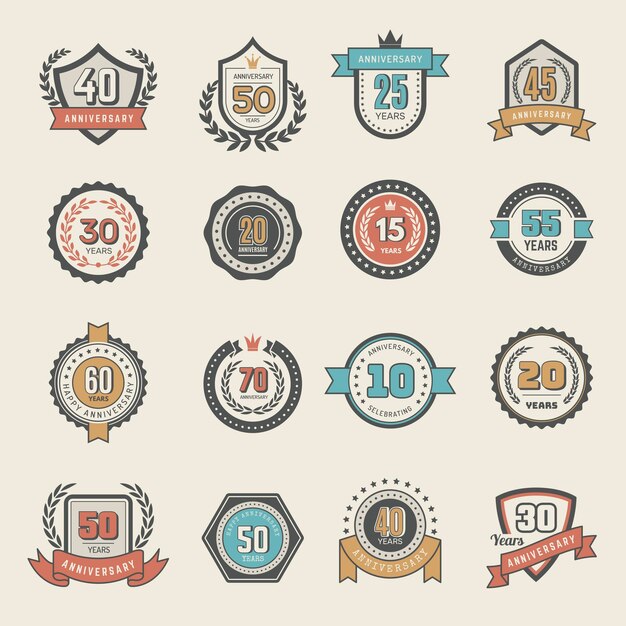 Vector anniversary dates badges with numbers for celebration dates recent vector emblems collection