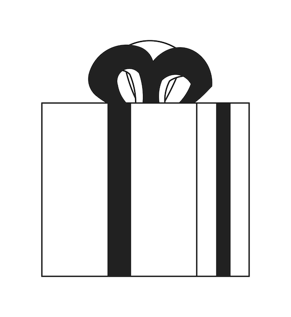 Anniversary gift box black and white 2D cartoon object Wedding celebration giftbox isolated vector outline item Special offer marketing Saint valentine greeting monochromatic flat spot illustration