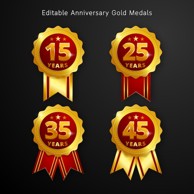 Vector anniversary gold medal collection