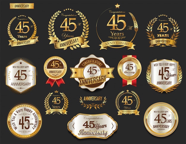 Collezione di etichette d'oro anniversario