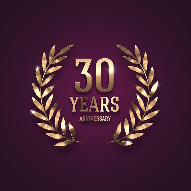 Anniversary golden logo with realistic 3d golden laurel wreath