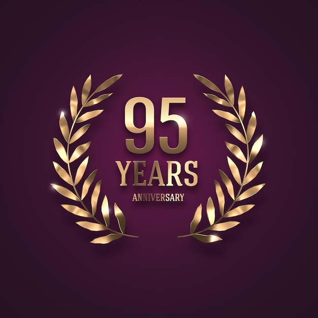 Vector anniversary golden logo with realistic 3d golden laurel wreath