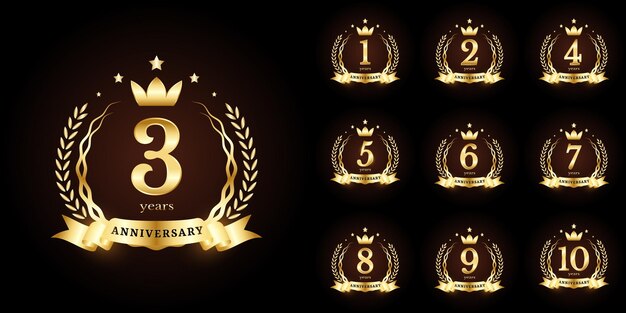 Anniversary golden luxury number emblem logo symbol vector graphic badge set