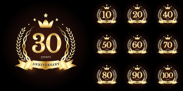 Vettore anniversario d'oro lusso numero emblema logo simbolo grafico vettoriale distintivo impostato