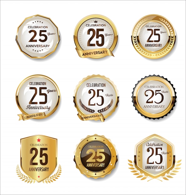 Vector anniversary golden retro badges collection