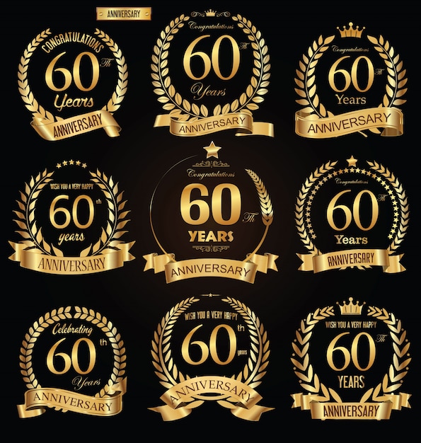 Vector anniversary golden retro laurel wreath