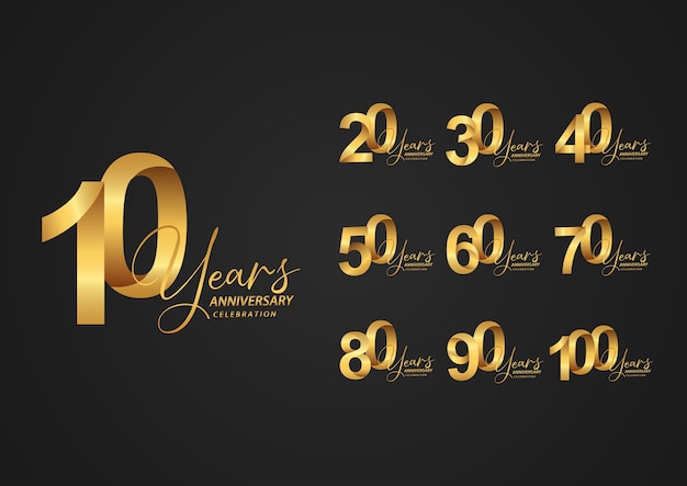 Vector anniversary logotype set with golden color