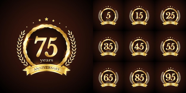 Anniversary number logotype label badge template Premium anniversary celebration emblem logo set