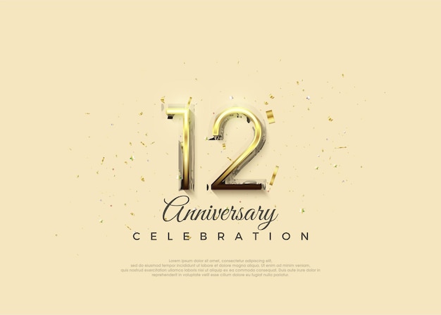 Anniversary number with 12th digits in luxurious shiny gold Premium vector background for greeting and celebration