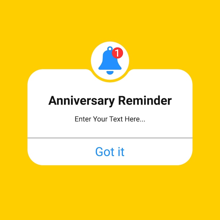 Vector anniversary reminder notification interface mockup template design with transparent background