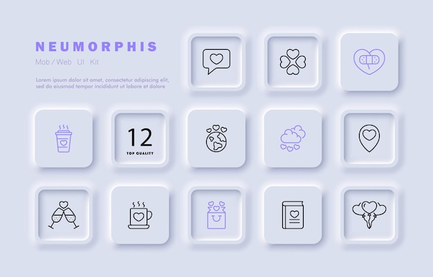 Юбилейный набор иконок как сердце указатель воздушный шар подарок сочувствие отношения свадьба романтика забота пара любовь вид концепция день святого валентина стиль неоморфизма значок векторной линии для бизнеса