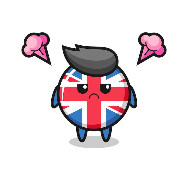 Annoyed expression of the cute united kingdom flag badge cartoon character , cute style design for t shirt, sticker, logo element