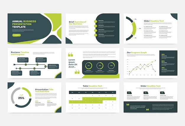 Vector annual business presentation and data overview slider template